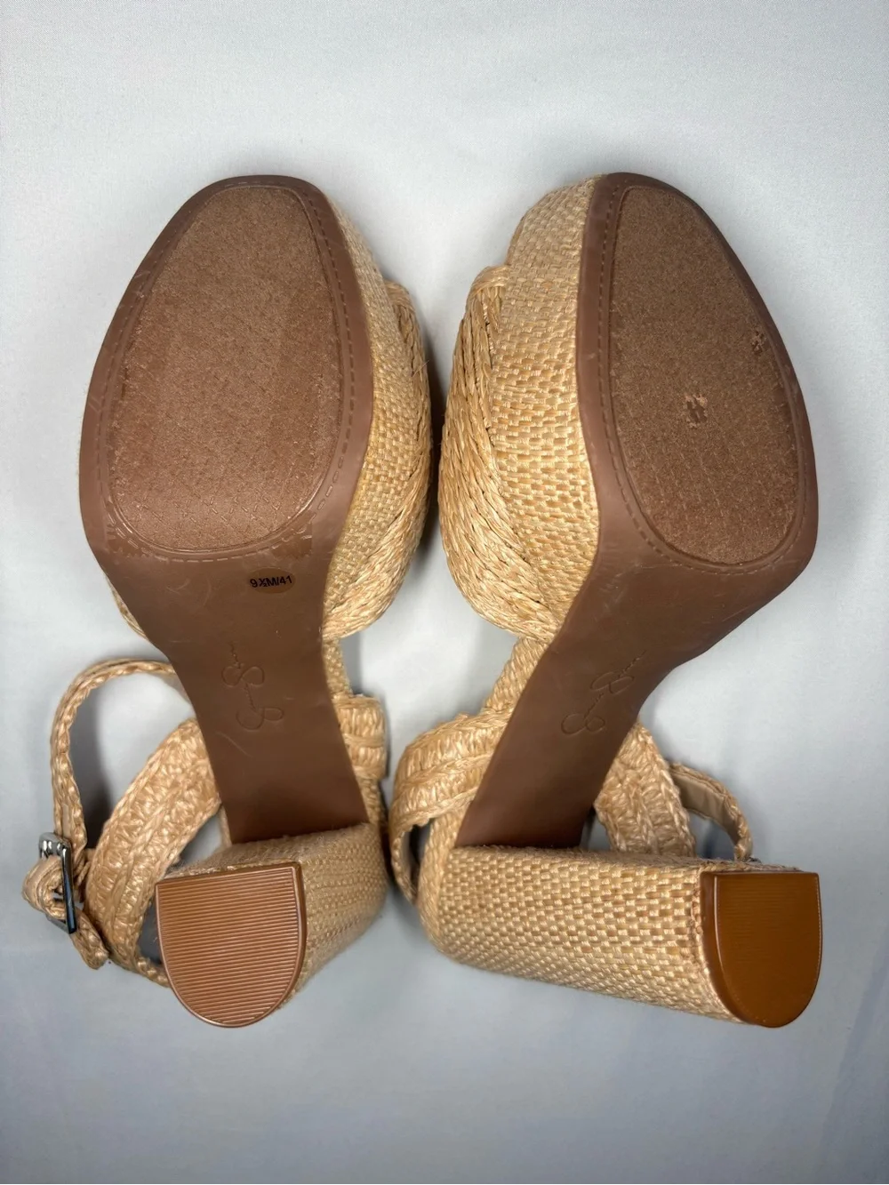 Jessica Simpson JP Priella 2 Woven Platform Ankle Strap Heels in Natural